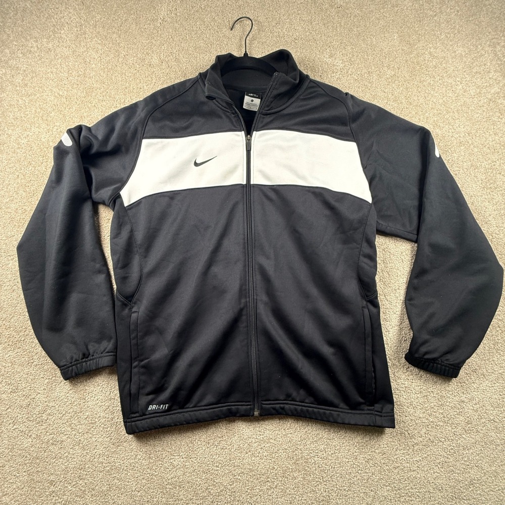 Nike Dri-FIT Mens Track Jacket Large Black White Full Zip Mock Neck 2161